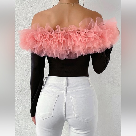 Exaggerated Ruffle Off the Shoulder Bodysuit - Picture 2 of 4